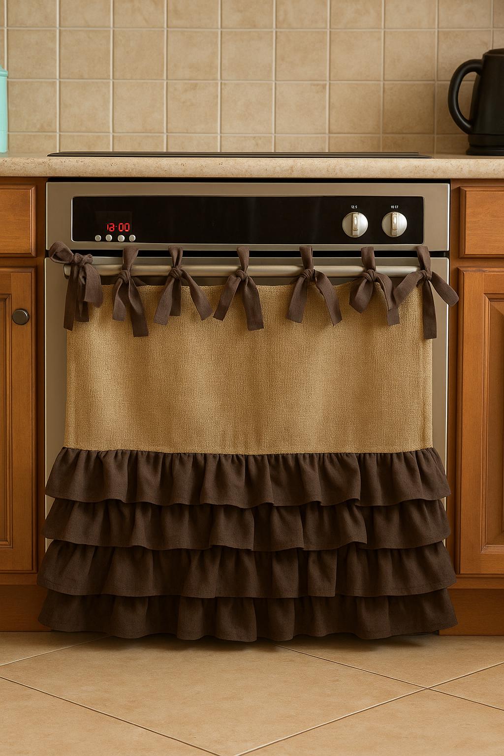 Burlap Curtain with Frill - Closet, Kitchen, Home Appliance, or Washing Machine Cover