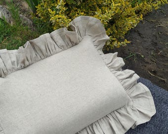 Luxus Leinen Rüschen Kissenbezug | Shabby Chic Euro Sham | 16x16 18x18 20x26 24x24 26x26 Benutzerdefinierte Größe | Kissen aus gewaschenem Leinen