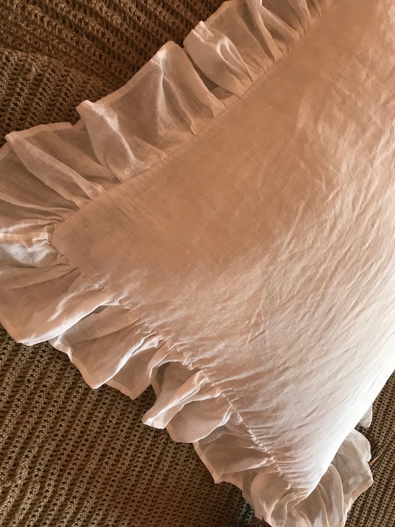 100 Linen Frilled Sham Pillowcase With Ruffles Natural White Etsy