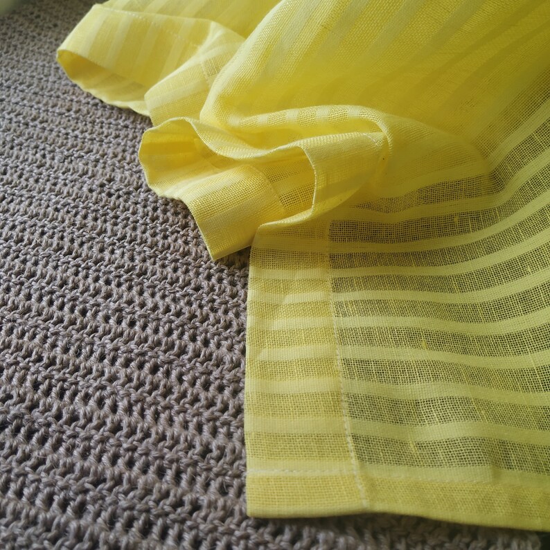Linen Curtain Panel With Grommets Yellow Striped Curtain Etsy