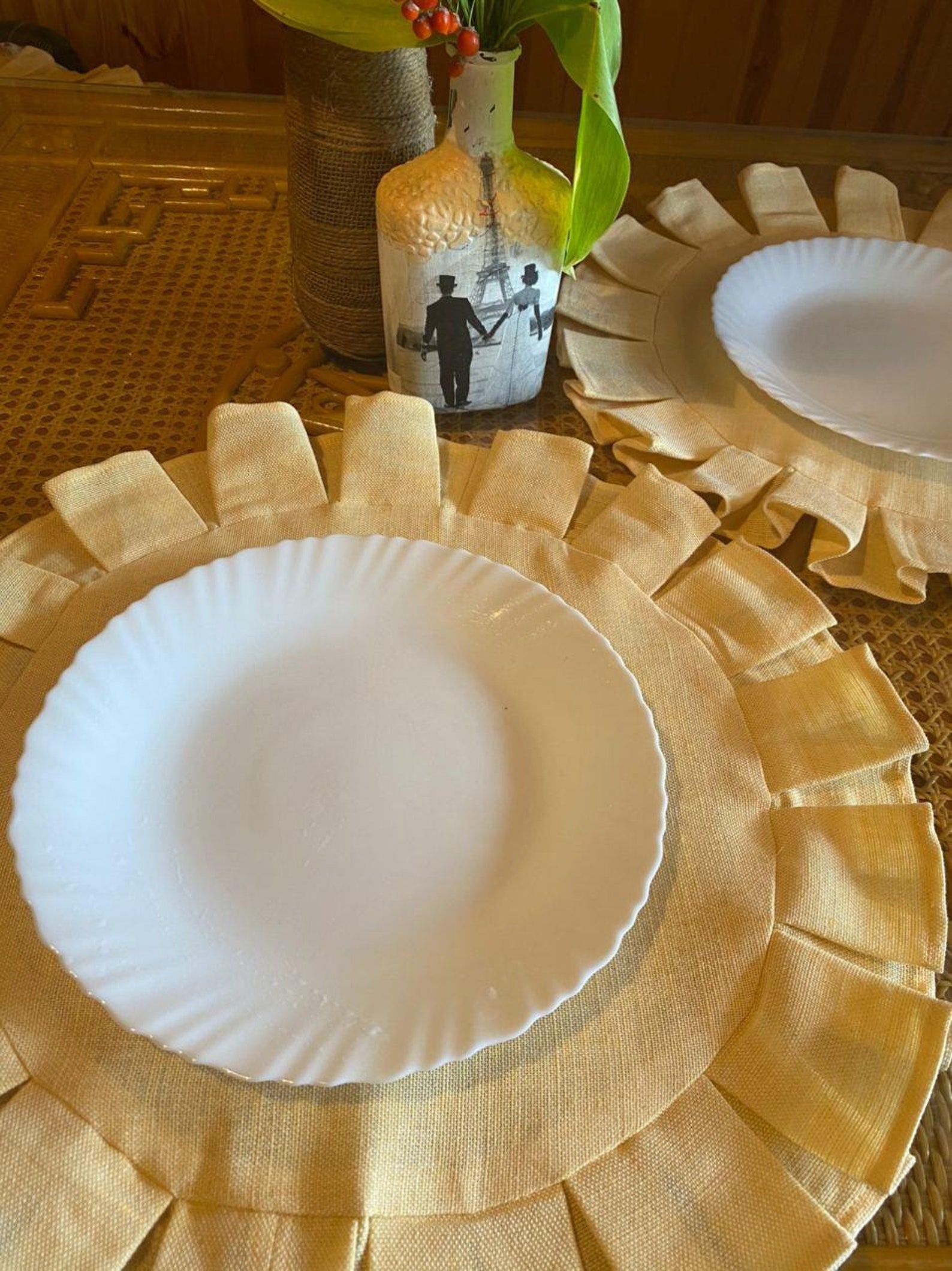 Linen yellow round ruffle placemat Home Decoration Party Decor Etsy