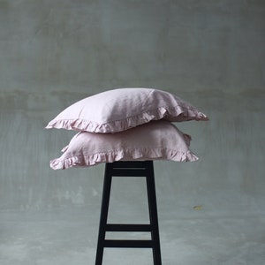 Fronha de linho com babados - Fronha de linho rosa - Fronha de linho amolecido - Fronha de linho simples - Fronha personalizada - 25 cores