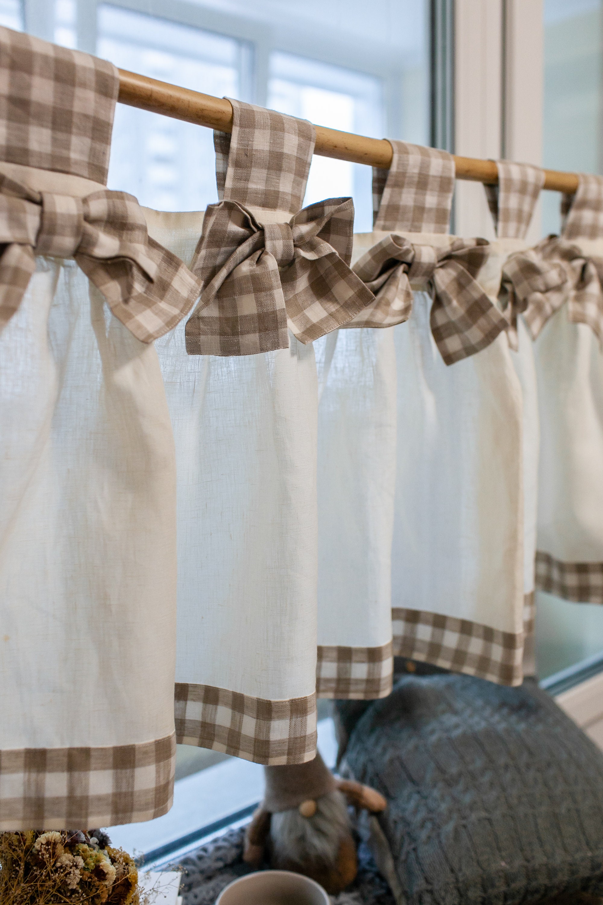 Linen Curtains Cottage Kitchen Ruffle Valance Simple Rustic French