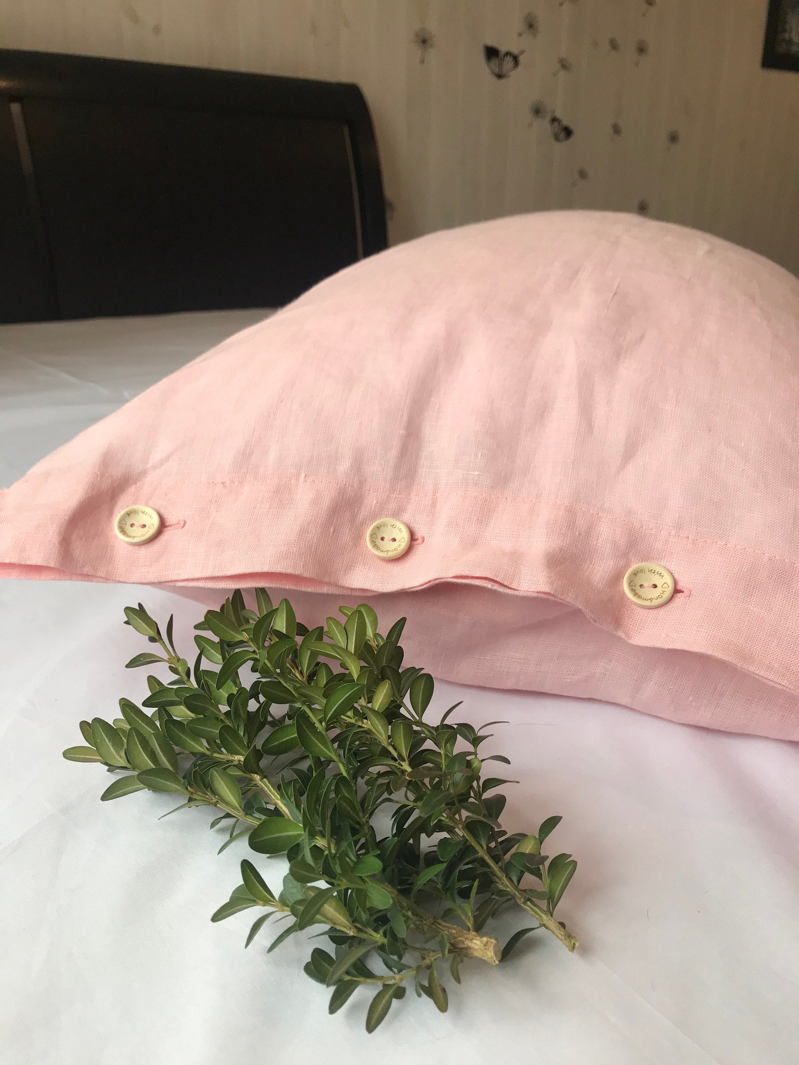 Natural Linen Pillowcase Linen Wooden Button Pillowcases Pink Etsy