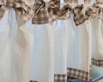 Linen Curtains Cottage Kitchen Ruffle Valance Simple Rustic French Country Ruffled Natural Flax Linen Window Decor Modern Farmhouse Valances
