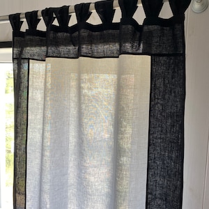 Linen curtains,Color Block Linen Curtain,Curtains White with a black stripe with loop,Living room curtains,Curtain in two colors, Custom