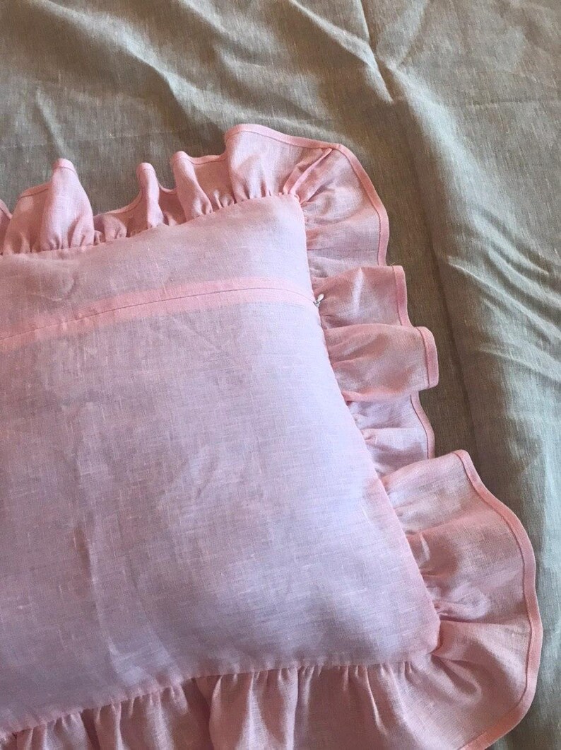 Ruffled Pink Linen Pillows Blush Pink Pillow Shams Custom Etsy