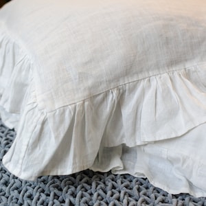 Ruffle Linen Pillowcases White Ruffle Linen Pillowcase, Shabby Chic, Queen, Standard, Euro, King, Farmhouse Cottage Pillowcases Bed linens