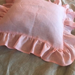 Ruffled Pink Linen Pillows Blush Pink Pillow Shams Custom Sizes Romantic Home Decor Shabby Chic pillow Sham 16x16,18x18,20x26, 24x24,26x26
