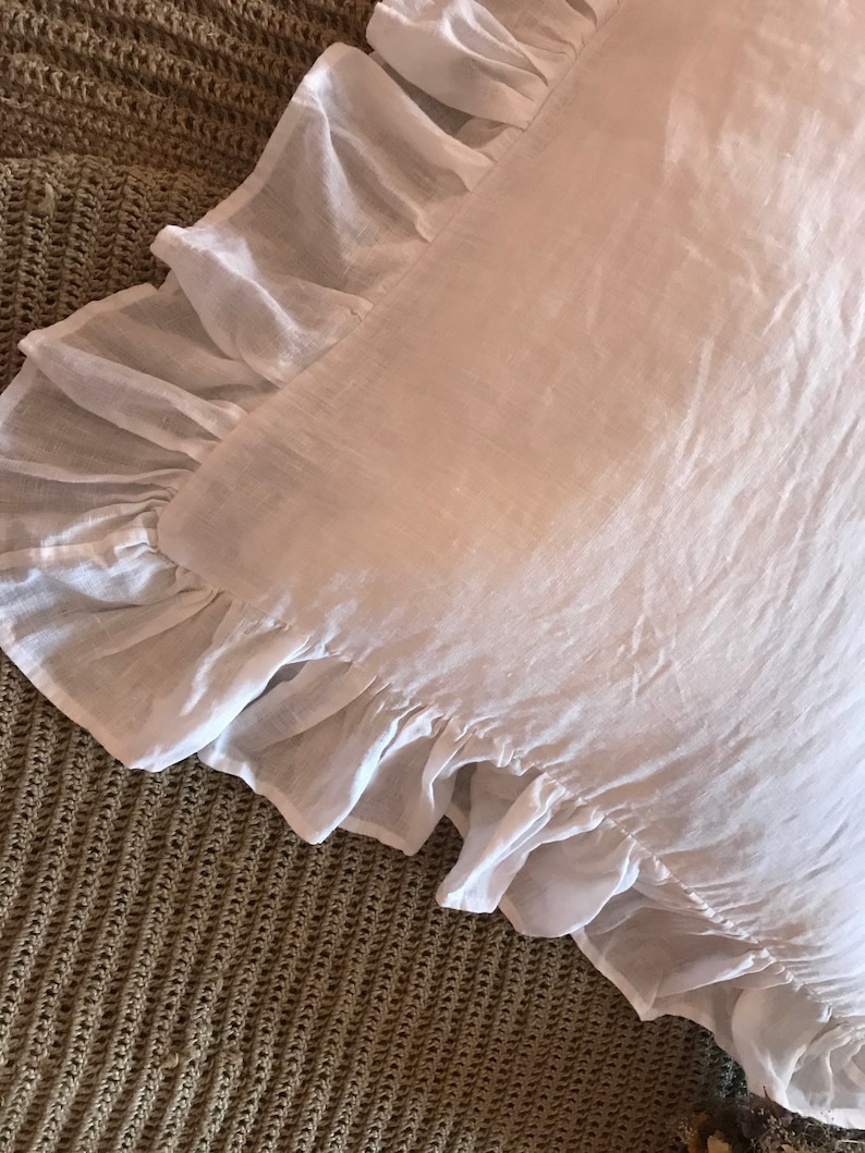 100 Linen Frilled Sham Pillowcase With Ruffles Natural White Etsy