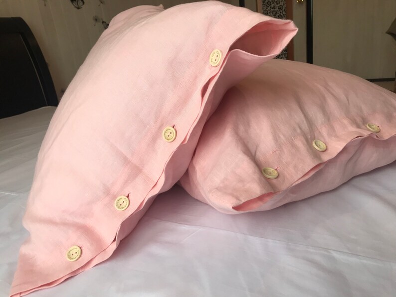 Natural Linen Pillowcase Linen Wooden Button Pillowcases Pink Etsy