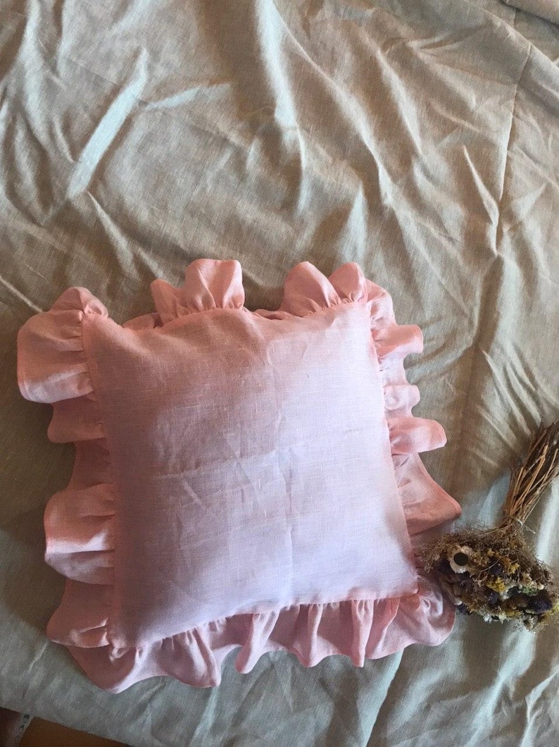 Ruffled Pink Linen Pillows Blush Pink Pillow Shams Custom Etsy