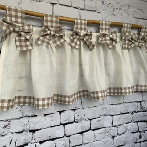100/% linen Cafe curtains Country gingham curtains Farmhouse kitchen curtains Cottage made to measure short curtains Small window curtains