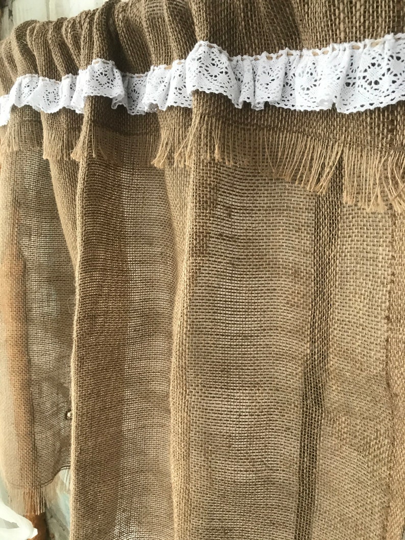Simple Rustic Burlap Curtains Burlap Valance Primitive Kitchen Etsy