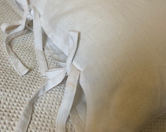 Linen Pillowcase with Ties, Natural Flax Linen Pillow Sham Cover