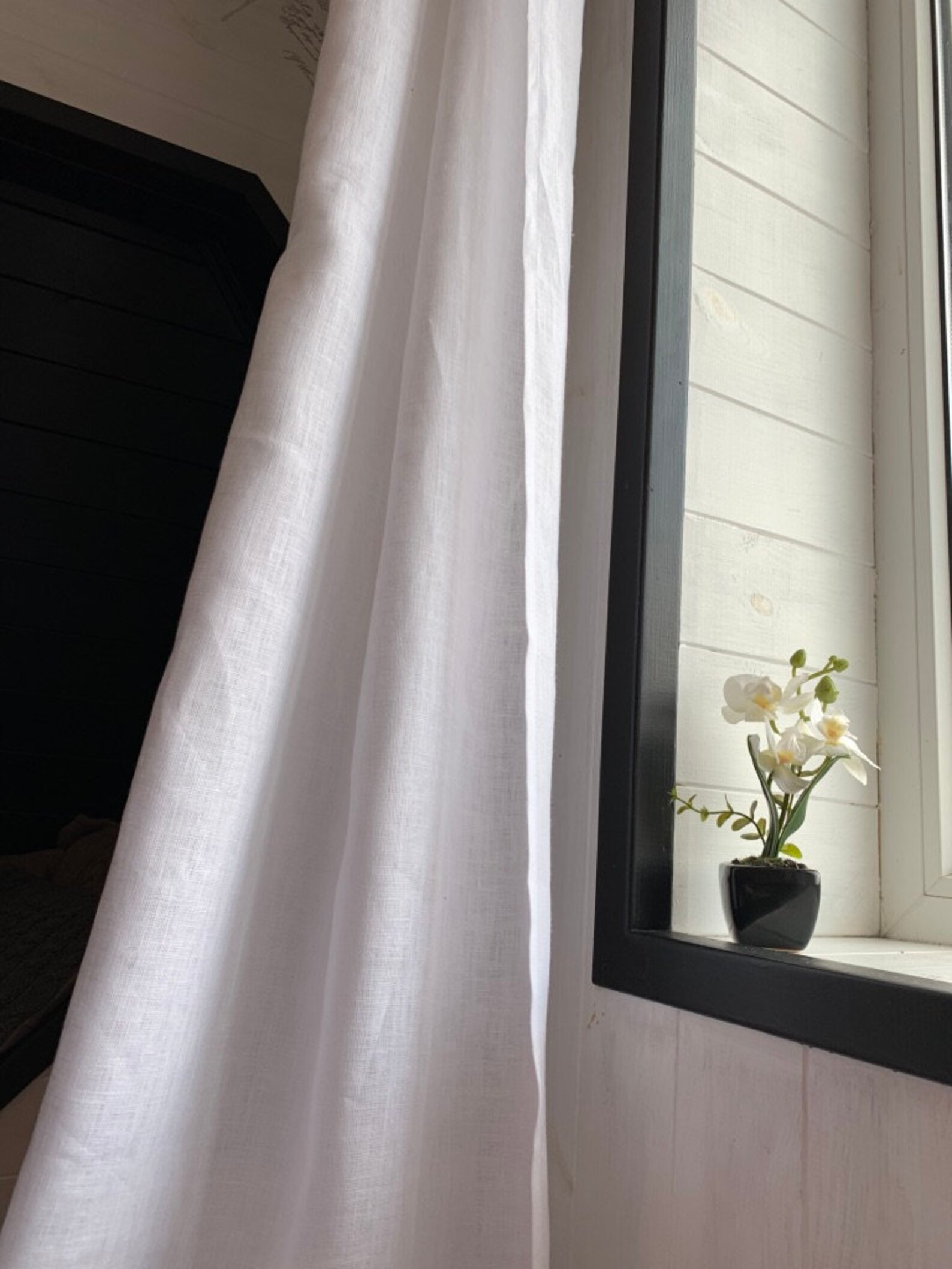 Linen Curtain Panel Two White Linen Panels Curtains for Living Etsy