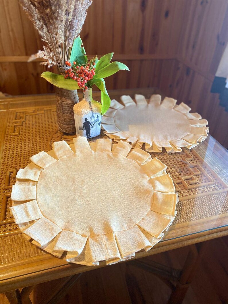 Linen Yellow Round Ruffle Placemat Home Decoration Party Decor Etsy