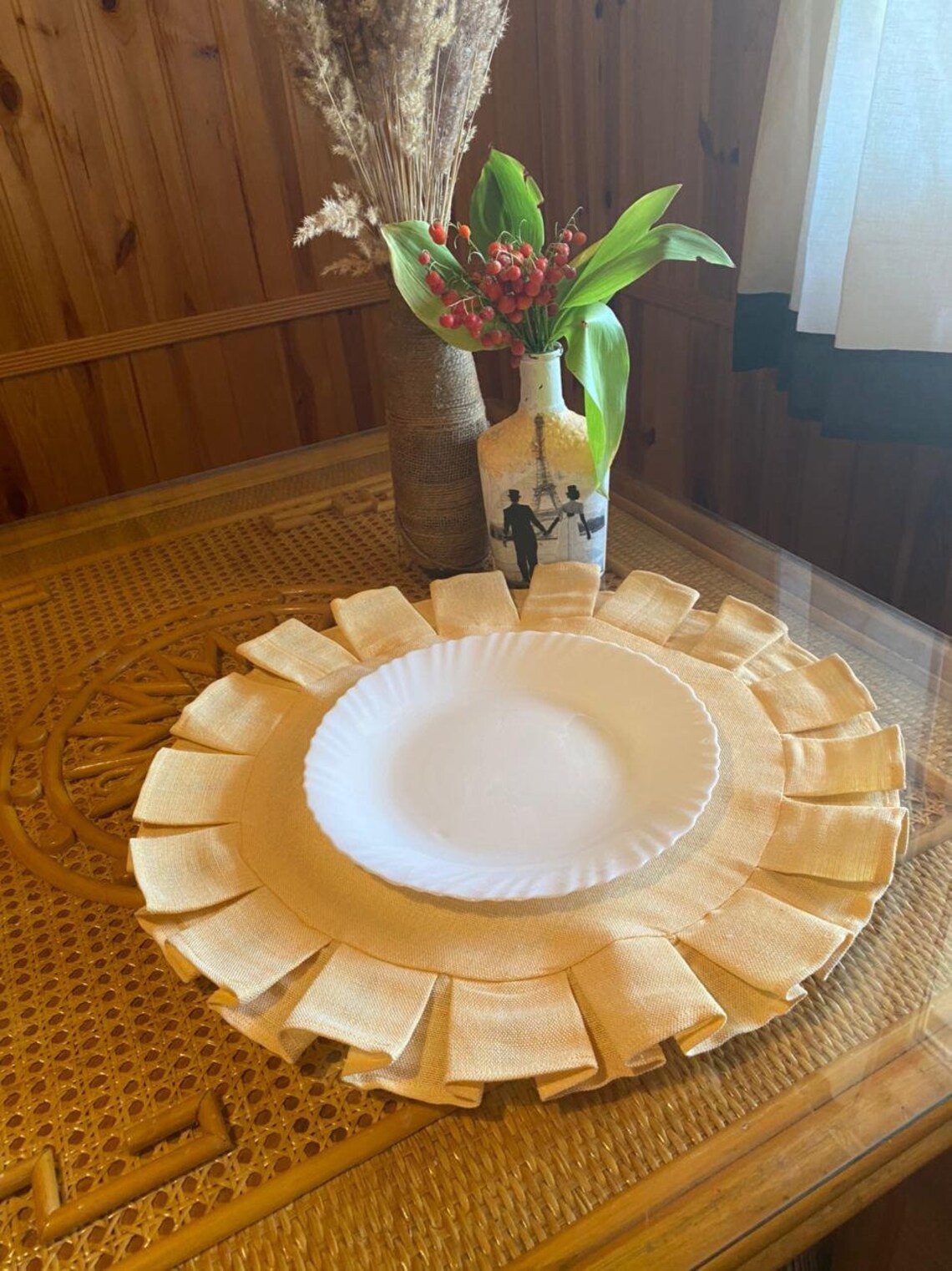 Linen yellow round ruffle placemat Home Decoration Party Decor Etsy