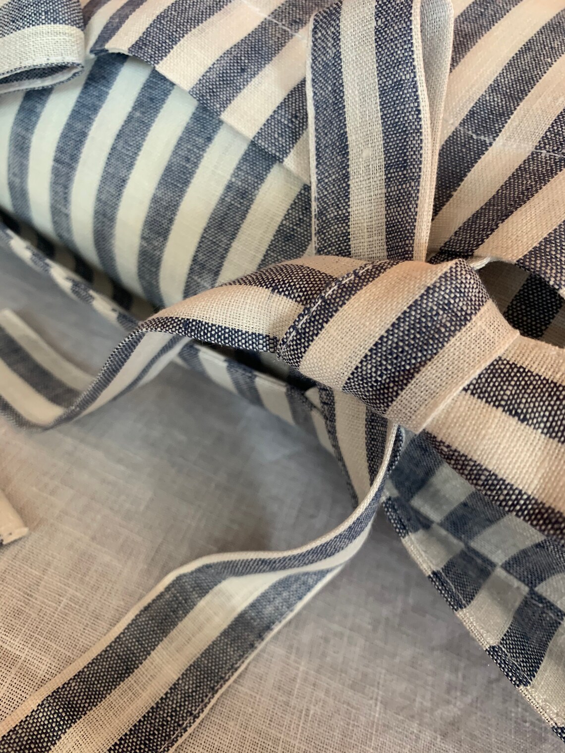 Linen Pillowcase With Ties Blue Striped Pillowcasestandard Etsy