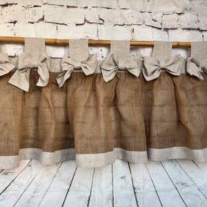 Cortinas de serapilheira Cottage Kitchen Ruffle Valance Simples Rústico Francês Country Tratamento de janela Natural Burlap Primitivo Decoração de fazenda
