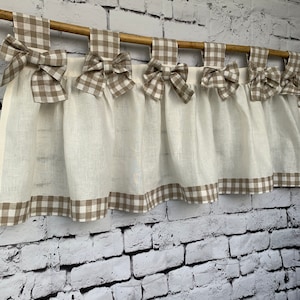 Linen Curtains Cottage Kitchen Ruffle Valance Simple Rustic French Country Ruffled Natural Flax Linen Window Decor Modern Farmhouse Valances