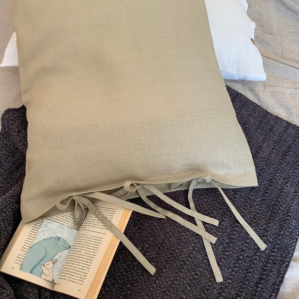 Linen pillowcase with Ties  Organic Linen Pillow Case with envelope closure and ties Farmhouse pillow. euro pillow case , queen pillow sham