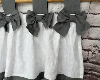 Ruffled Linen Curtain Valance - Rustic French Country Kitchen Decor