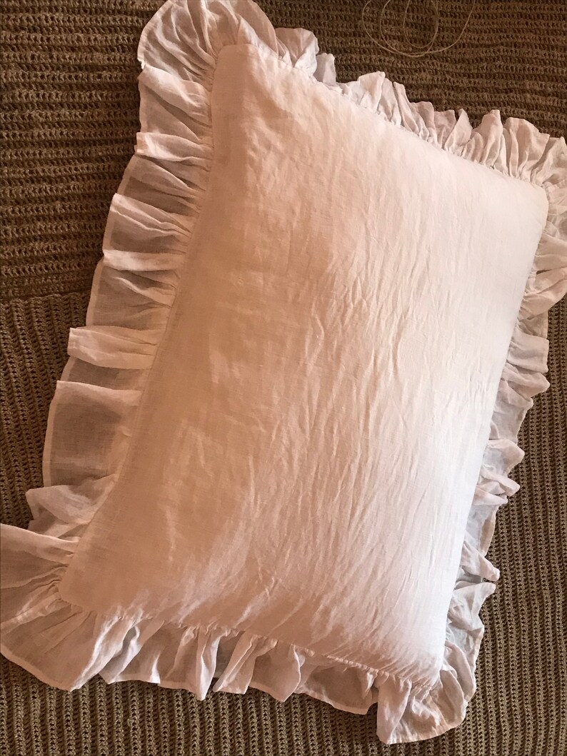 100 Linen Frilled Sham Pillowcase With Ruffles Natural White Etsy