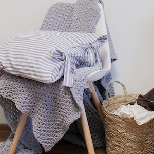 Linen pillowcase with Ties Blue striped pillowcase,standard pillow case, natural pillowcase,queen, king, body, custom size pillow cover.