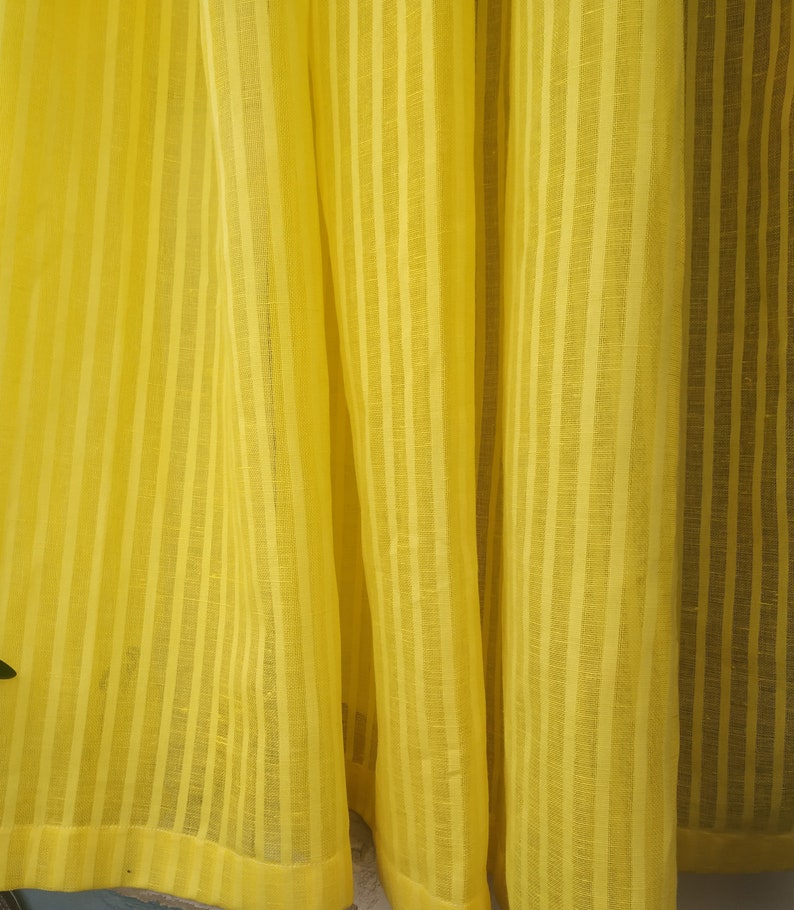 Linen Curtain Panel With Grommets Yellow Striped Curtain Etsy