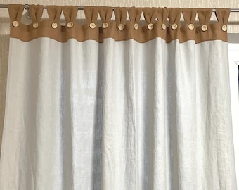 Long Linen Curtain: Silver Gray Color Block, Stonewashed Finish