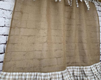 Jutegordijn met vlasruche - Cottage Farmhouse-raambekleding