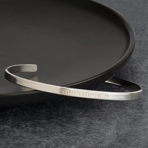 Custom Engraved Sterling Silver Cuff Bracelet - Personalized Unisex Jewelry