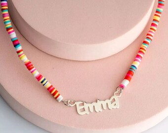 Personalized Name Necklace For Girls - Girls Name Necklace With Colorful Beads - Multicolored Name Necklace - Girls Nameplate Necklace