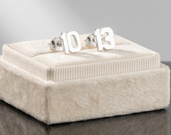 Personalized Number Stud Earrings, Sterling Silver Earrings, Lucky Number Jewelry, Custom Birthday Gift, Minimalist Jersey Studs