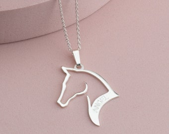 Personalized Sterling Silver Horse Necklace: Engraved Equestrian Jewelry