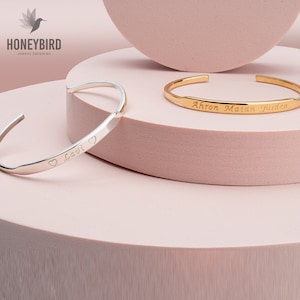 Engraved 925 Sterling Silver Bangle Bracelet - Personalized Cuff