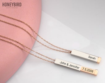 Personalized Hidden Message Necklace - Engraved 3d Bar Necklace - Secret Message 3D Bar Pendant - 3d Bar Name Necklace - Couples Jewelry