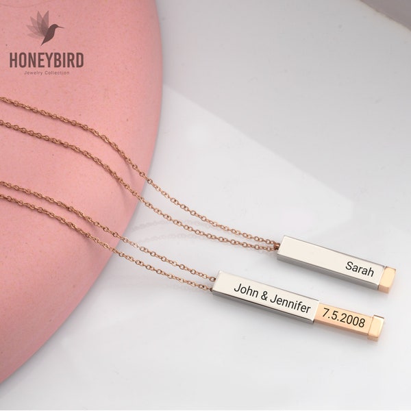 Personalized Hidden Message Necklace - Engraved 3d Bar Necklace - Secret Message 3D Bar Pendant - 3d Bar Name Necklace - Couples Jewelry