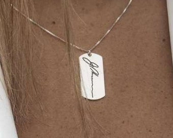Custom Dog Tag Handwriting Necklace - Actual Handwriting Necklace - Custom Engraved Necklace-  Signature Pendant - Remembrance Necklace