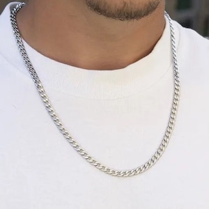 Men&#39;s Thick Curb Chain Necklace - 6mm Silver Curb Chain Necklace For Men - Stainless Steel Cuban Link Chain - Gift For Him - Men&#39;s Jewelry