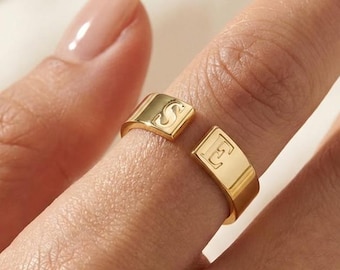 Double Initial Ring, Personalized Letter Ring, Open Initial Ring, Custom Name Ring, Gift for Her