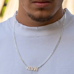 Sterling Silver Custom Name Pendant Necklace - Block Letter Curb Chain