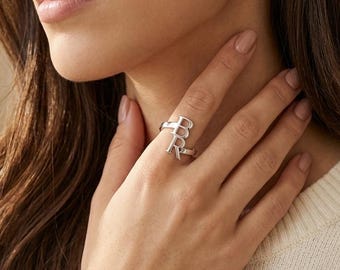 Personalized Initial Ring, Two Letter Monogram Ring, Custom Initials Ring, Sterling Silver Ring, Gift for Her