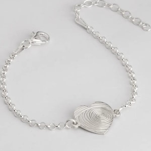 Personalized Actual Fingerprint Heart Bracelet - Silver Fingerprint Bracelet - Thumbprint Jewelry - Memorial Gift - Remembrance Bracelet