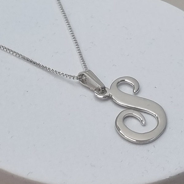 Sterling Silver Cursive Capital Letter Pendant - Initial Pendant Necklace - Personalized Cursive Initial Charm- Initial Jewelry-Gift For Her