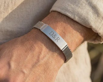 Personalized Men's Name Bracelet, Custom Engraved Stainless Steel Bracelet, ID Plate Bracelet for Men, Gift for Him