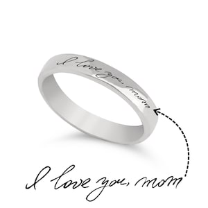 Custom Handwriting Ring, Personalized Engraved Ring, Sterling Silver Band, Memorial Jewelry, Handwriting Jewelry, Gift for Her