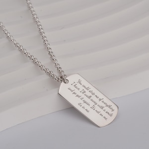 Personalized Sterling Silver Dog Tag Necklace: Handwriting Engraved Pendant