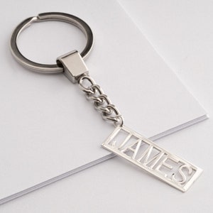 Personalized Sterling Silver Name Keychain: Custom Cut-Out Key Ring